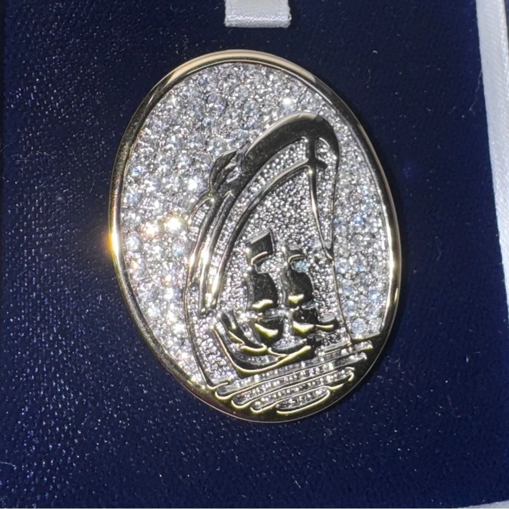 Gold and Silver Oval Brooch - USS ROTTERDAM Frequent Cruiser lots of sparkle